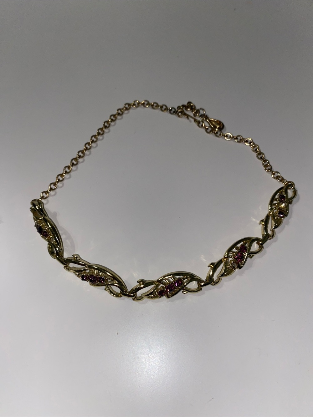 Gold-Tone Pink Crystal Link Choker Necklace Vintage